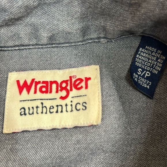 WRANGLER Men’s Authentics Long Sleeve Classic Button Down Gray Small Western - Picture 6 of 14